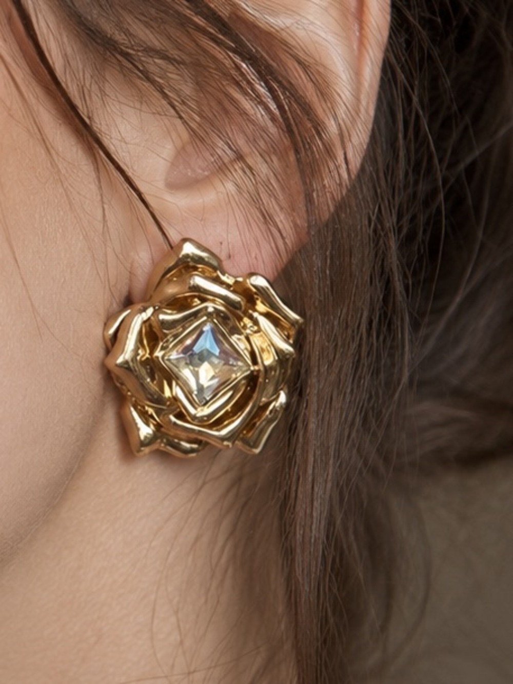 Gold Rose Bloom Statement Earrings - Elegant Women's Jewelry